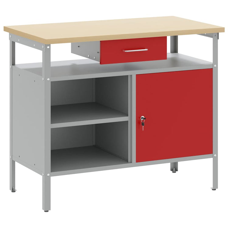 Vidaxxl Werkbank mit Schublade mit Ablage rot und grau 100 x 55 x 85 cm