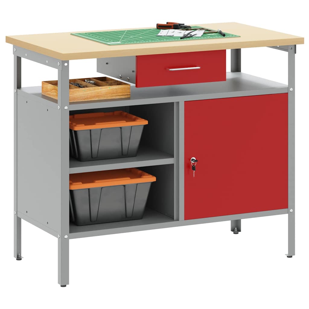 Vidaxxl Werkbank mit Schublade mit Ablage rot und grau 100 x 55 x 85 cm