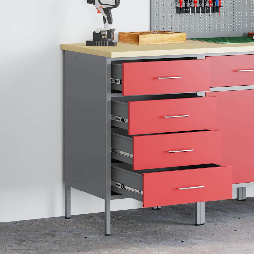 VidaXL Werkbank Rot und Grau 50 x 55 x 85 cm, Holzwerkstoff und Stahl