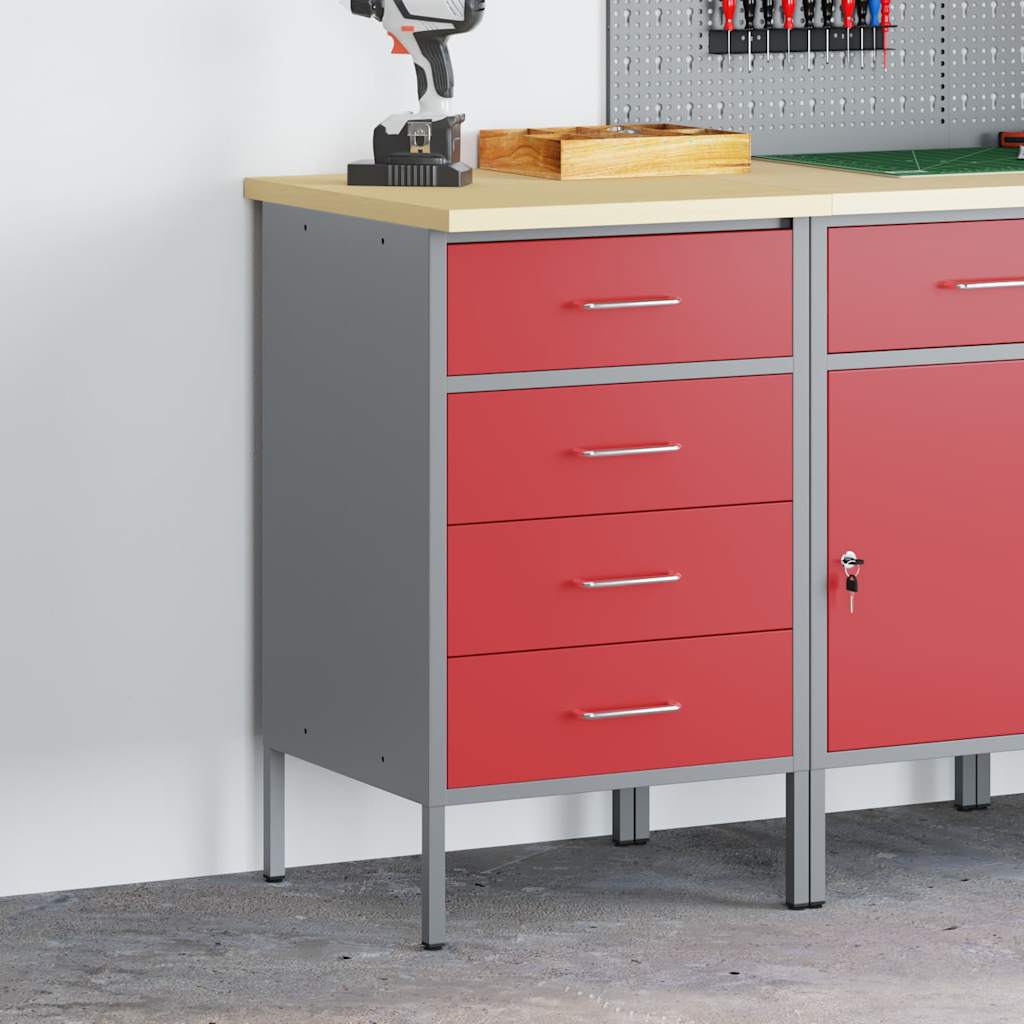 VidaXL Werkbank Rot und Grau 50 x 55 x 85 cm, Holzwerkstoff und Stahl