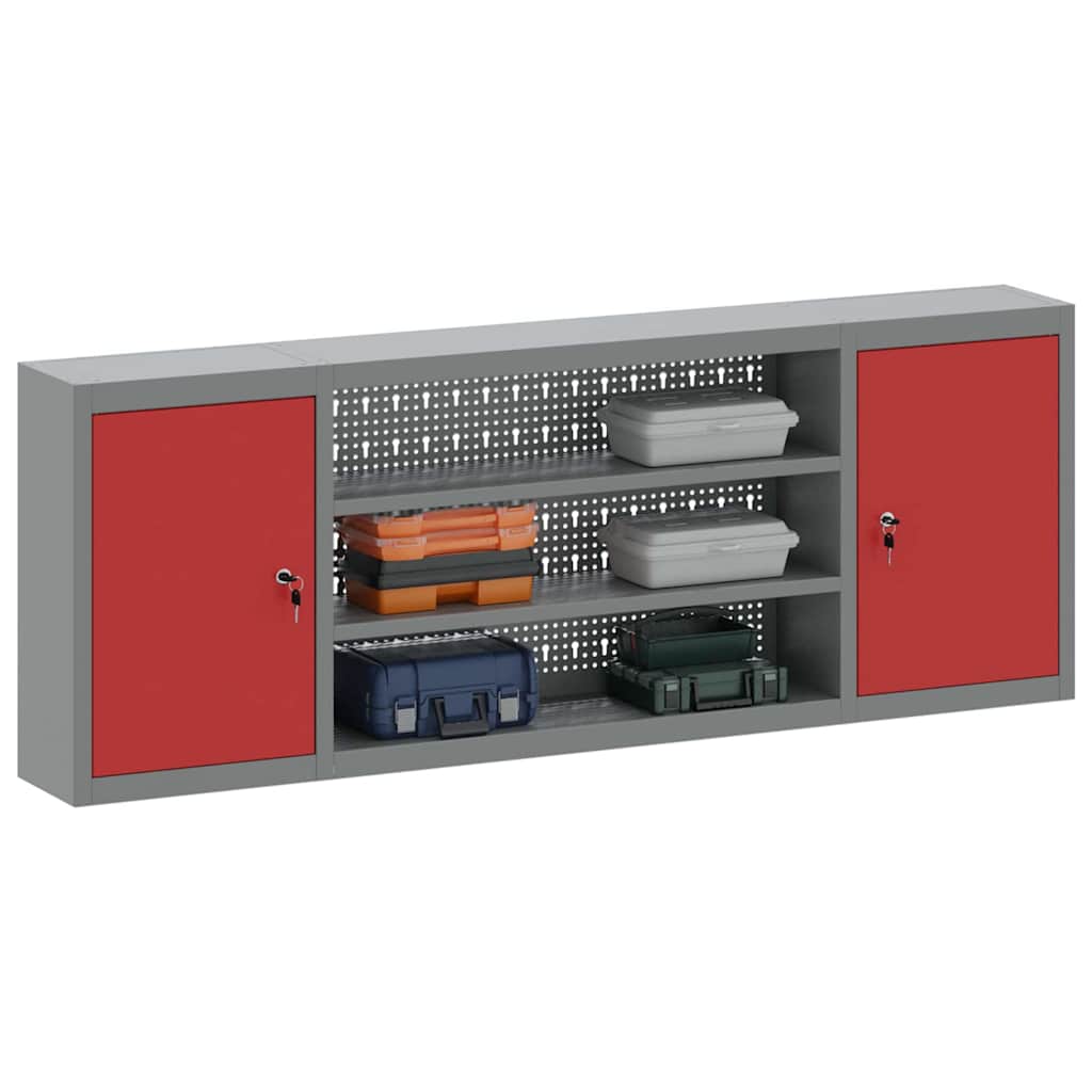 Vidaxx Werkzeugschrank mit Regal rot und grau 50 x 20 x 55 cm