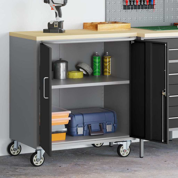Vidaxxl Werkbank mit Regal mit Rad schwarz und grau 75 x 45 x 85 cm