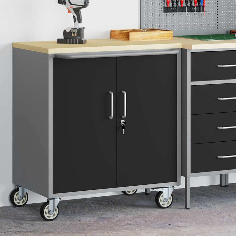 Vidaxxl Werkbank mit Regal mit Rad schwarz und grau 75 x 45 x 85 cm