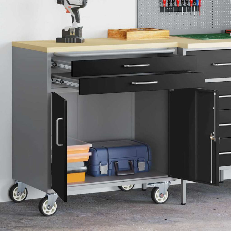 VidaXL Werkbank mit Schublade mit Rad schwarz und grau 75 x 45 x 85 cm