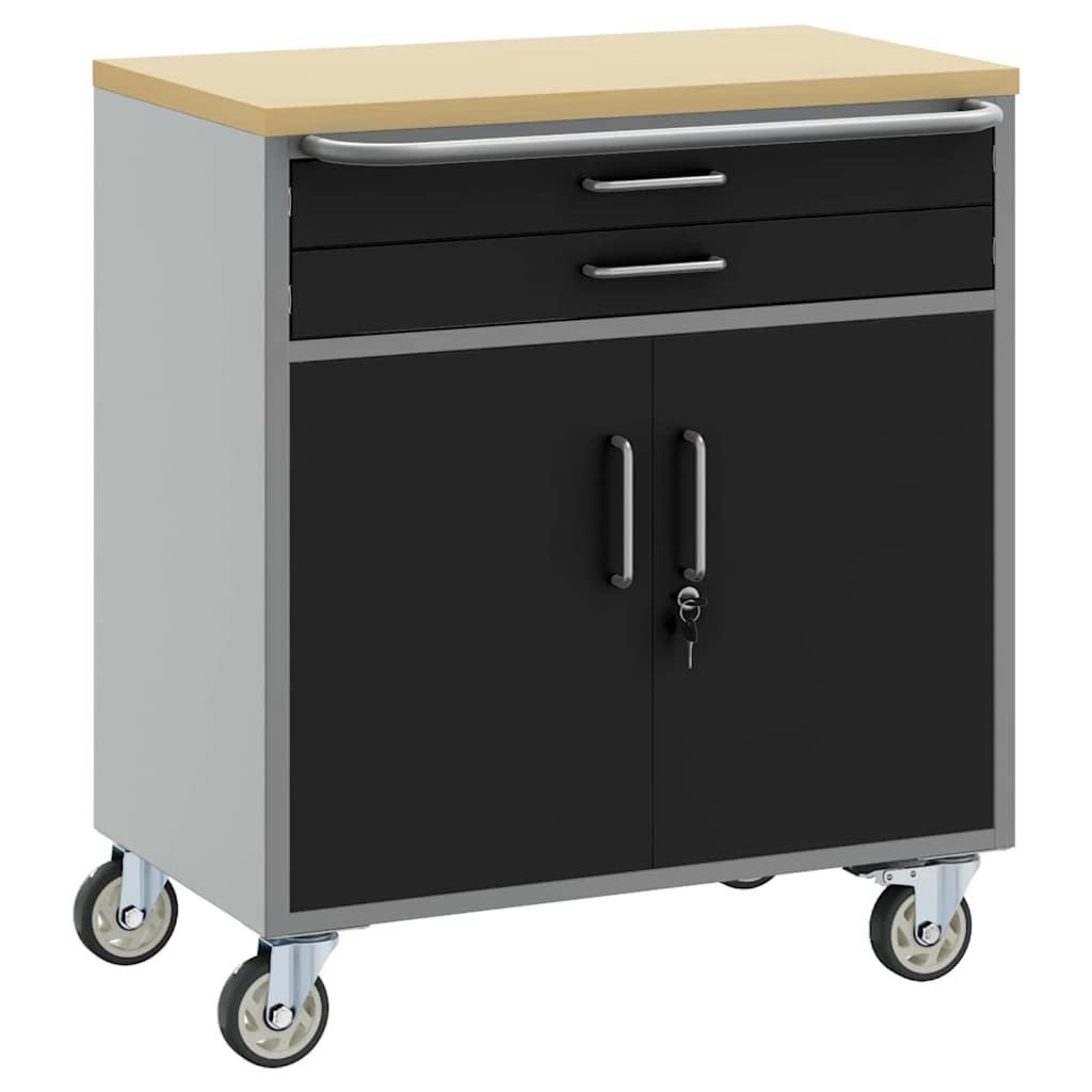 VidaXL Werkbank mit Schublade mit Rad schwarz und grau 75 x 45 x 85 cm