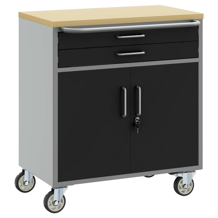 VidaXL Werkbank mit Schublade mit Rad schwarz und grau 75 x 45 x 85 cm