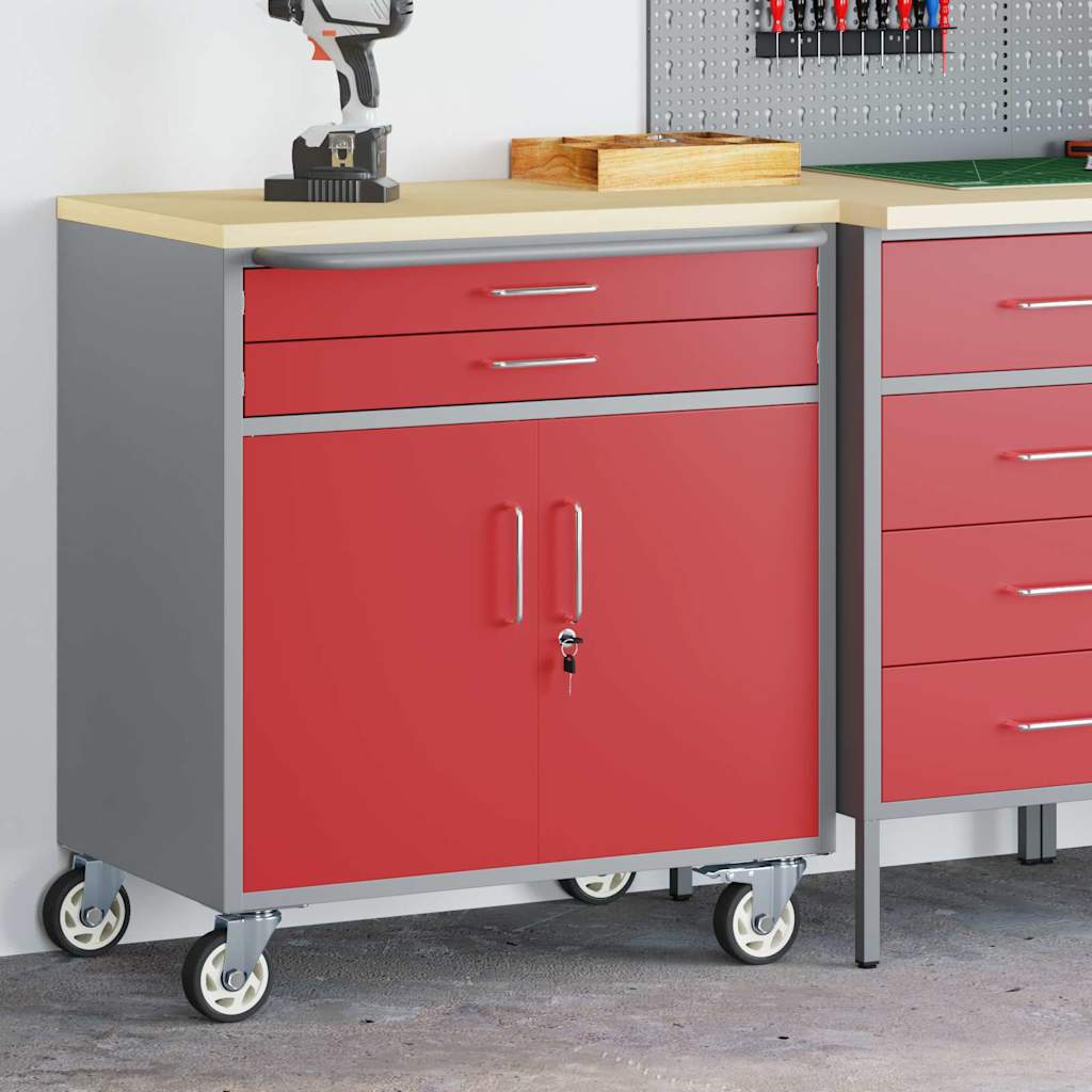 VidaXL Werkbank Rot und Grau 75 x 45 x 85 cm, Holzwerkstoff und Stahl