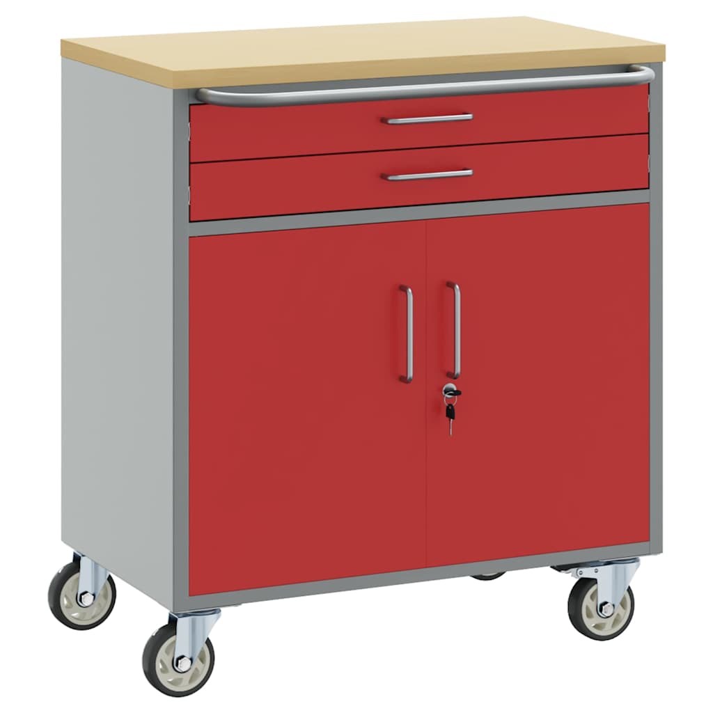 VidaXL Werkbank Rot und Grau 75 x 45 x 85 cm, Holzwerkstoff und Stahl