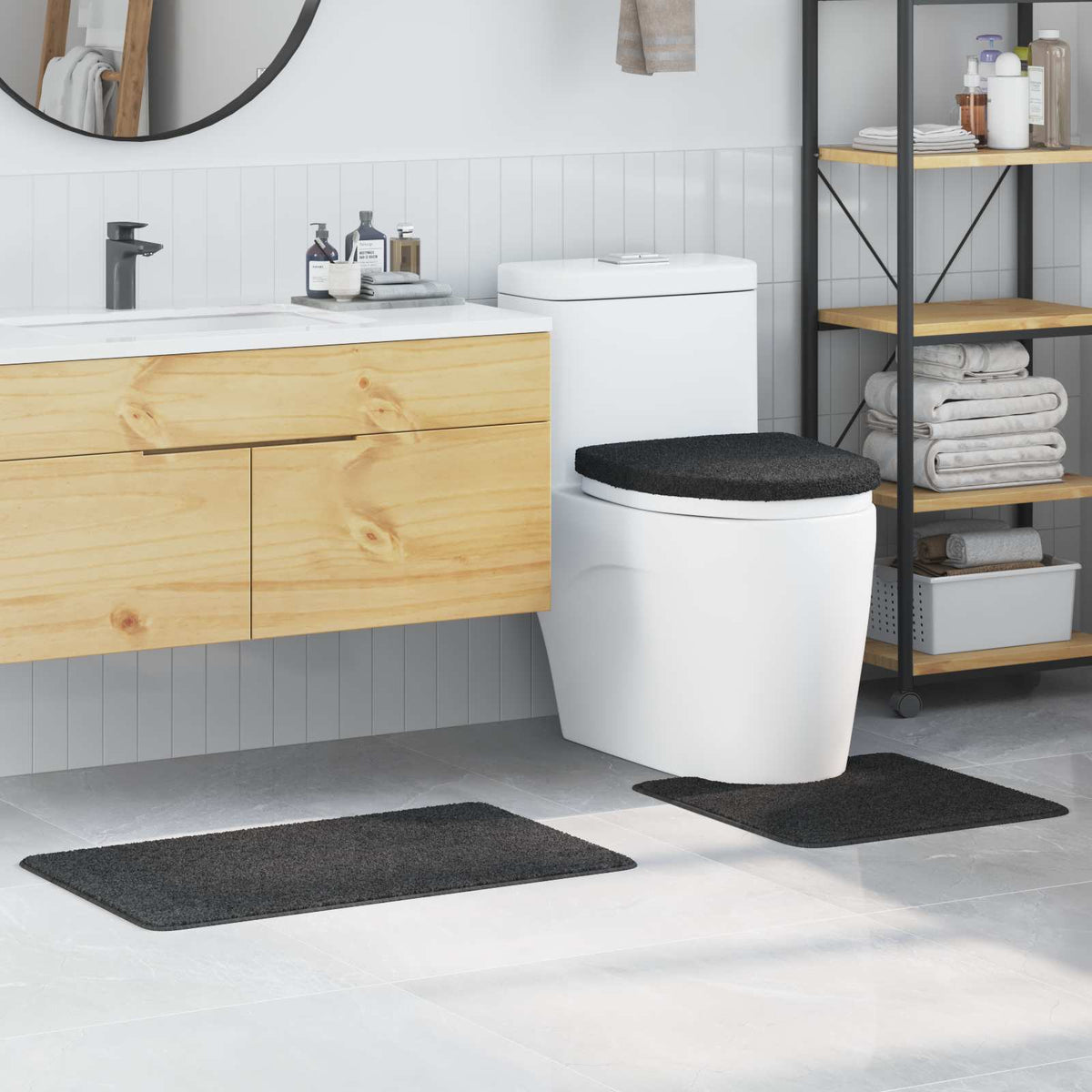 VidaXL Anti-Rutsch-Badematten-Set 3-tlg. dunkelgrau PP