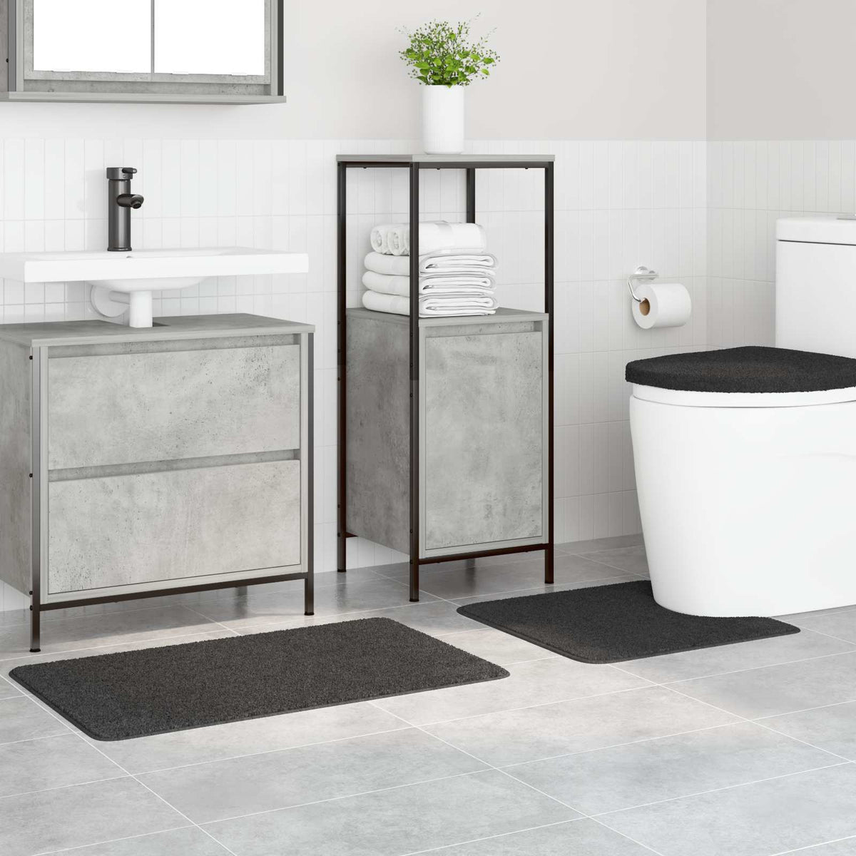 VidaXL Anti-Rutsch-Badematten-Set 3-tlg. dunkelgrau PP