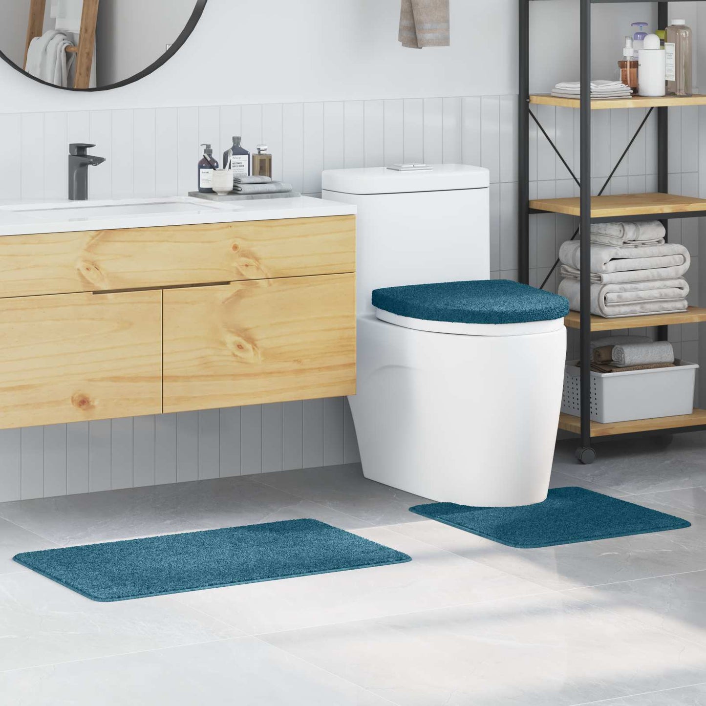Vidaxxl Anti-Rutsch-Badematten-Set 3-tlg. blau PP