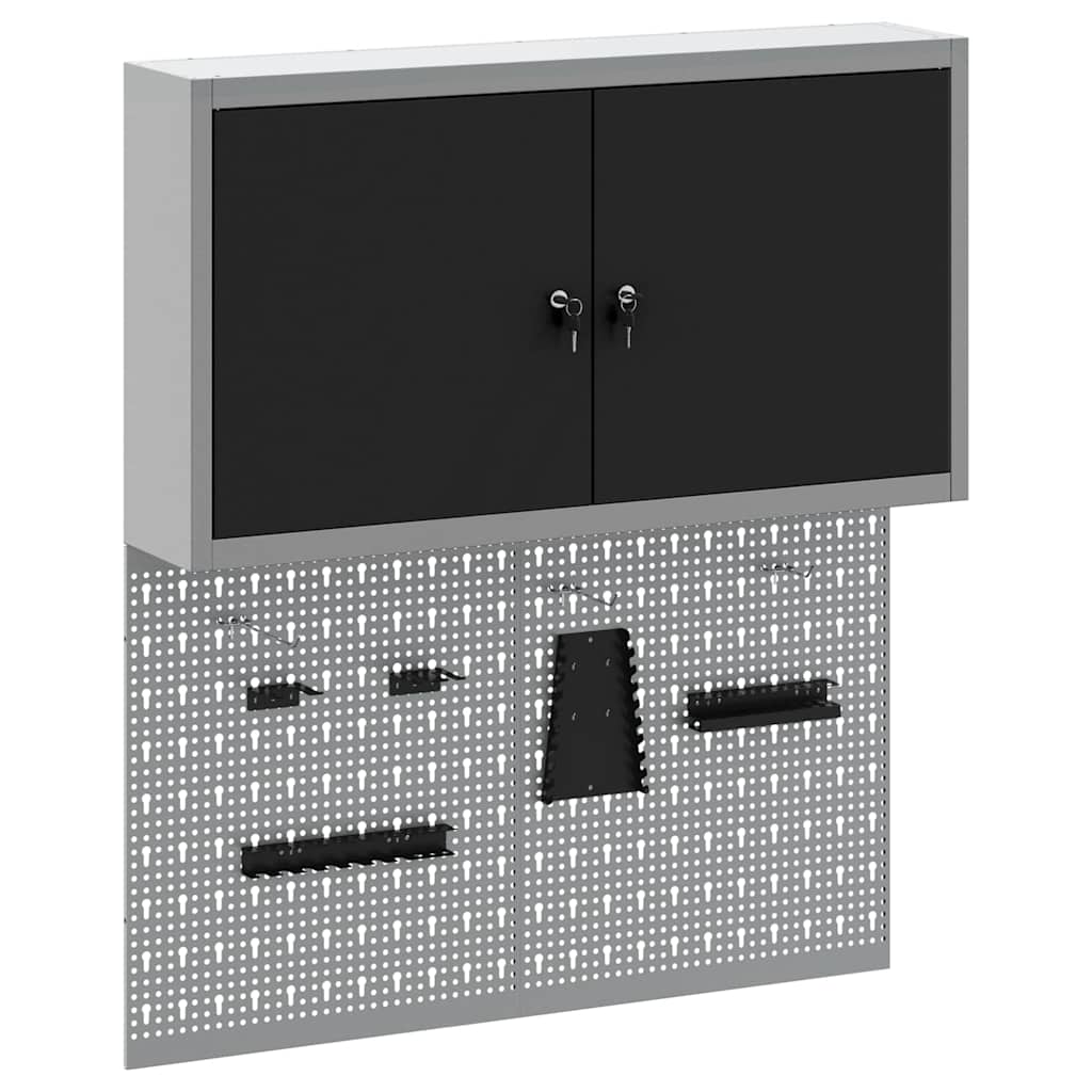 Vidaxxl Werkzeugschrank-Set mit Regal, 3-teilig, schwarz pulverbeschichteter Stahl