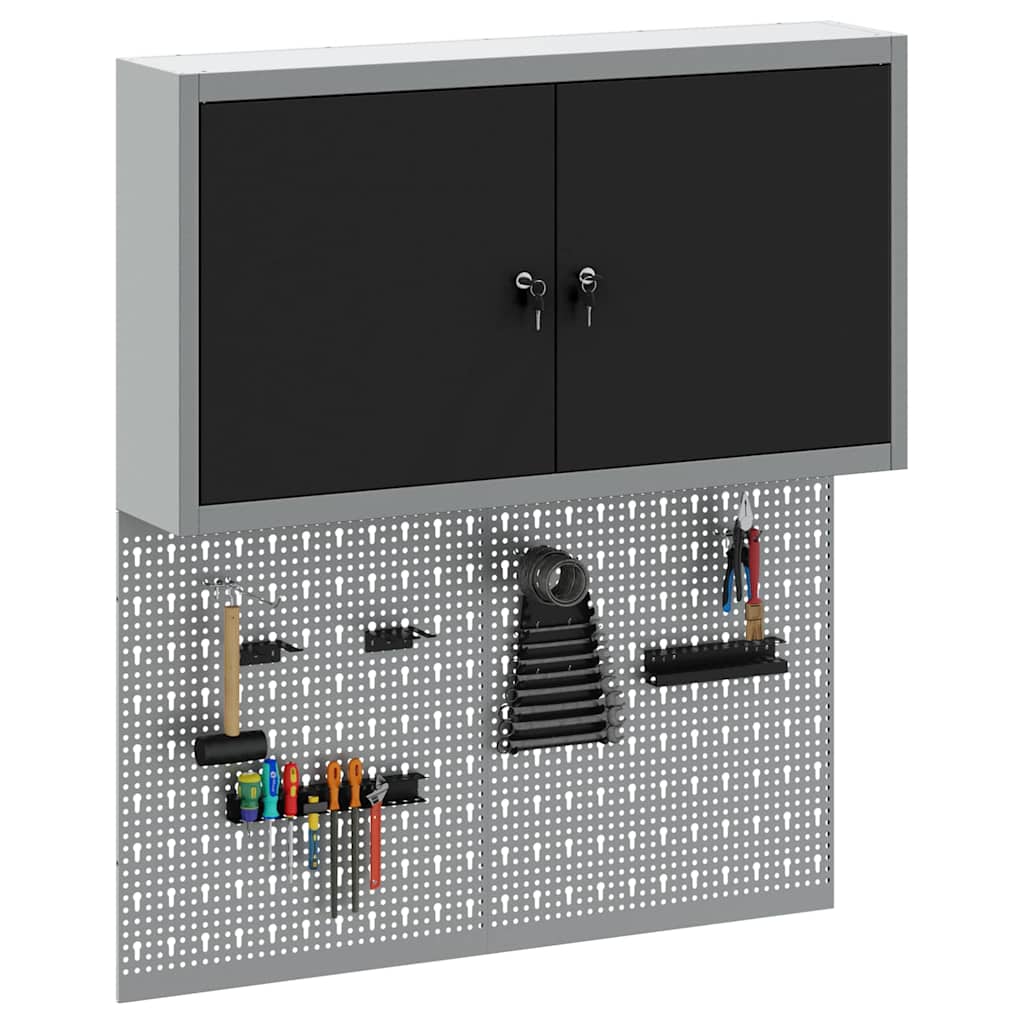 Vidaxxl Werkzeugschrank-Set mit Regal, 3-teilig, schwarz pulverbeschichteter Stahl