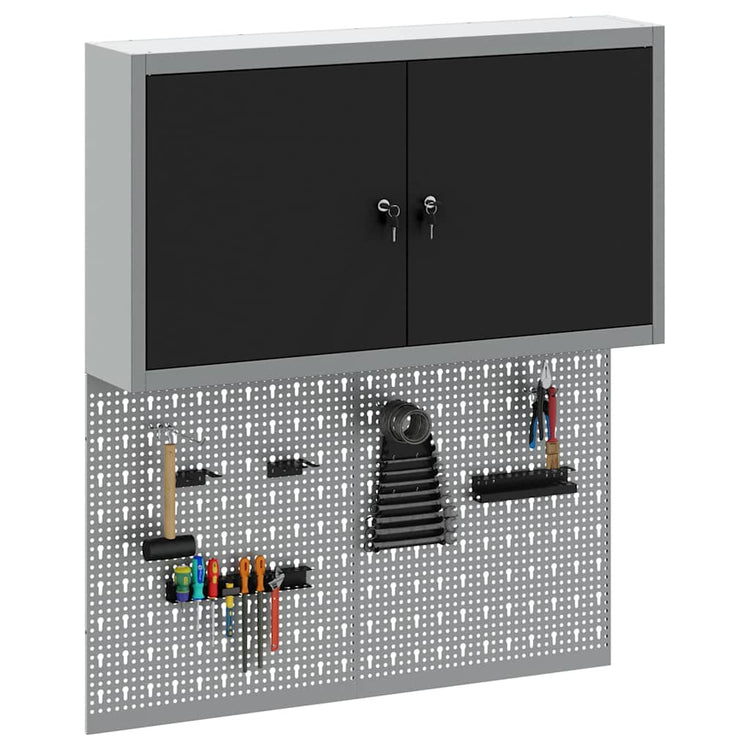 Vidaxxl Werkzeugschrank-Set mit Regal, 3-teilig, schwarz pulverbeschichteter Stahl