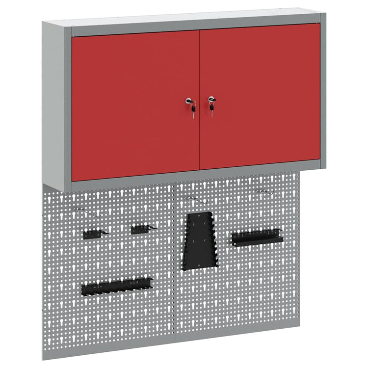 Vidaxxl Werkzeugschrank-Set mit Regal 3-teilig rot pulverbeschichteter Stahl