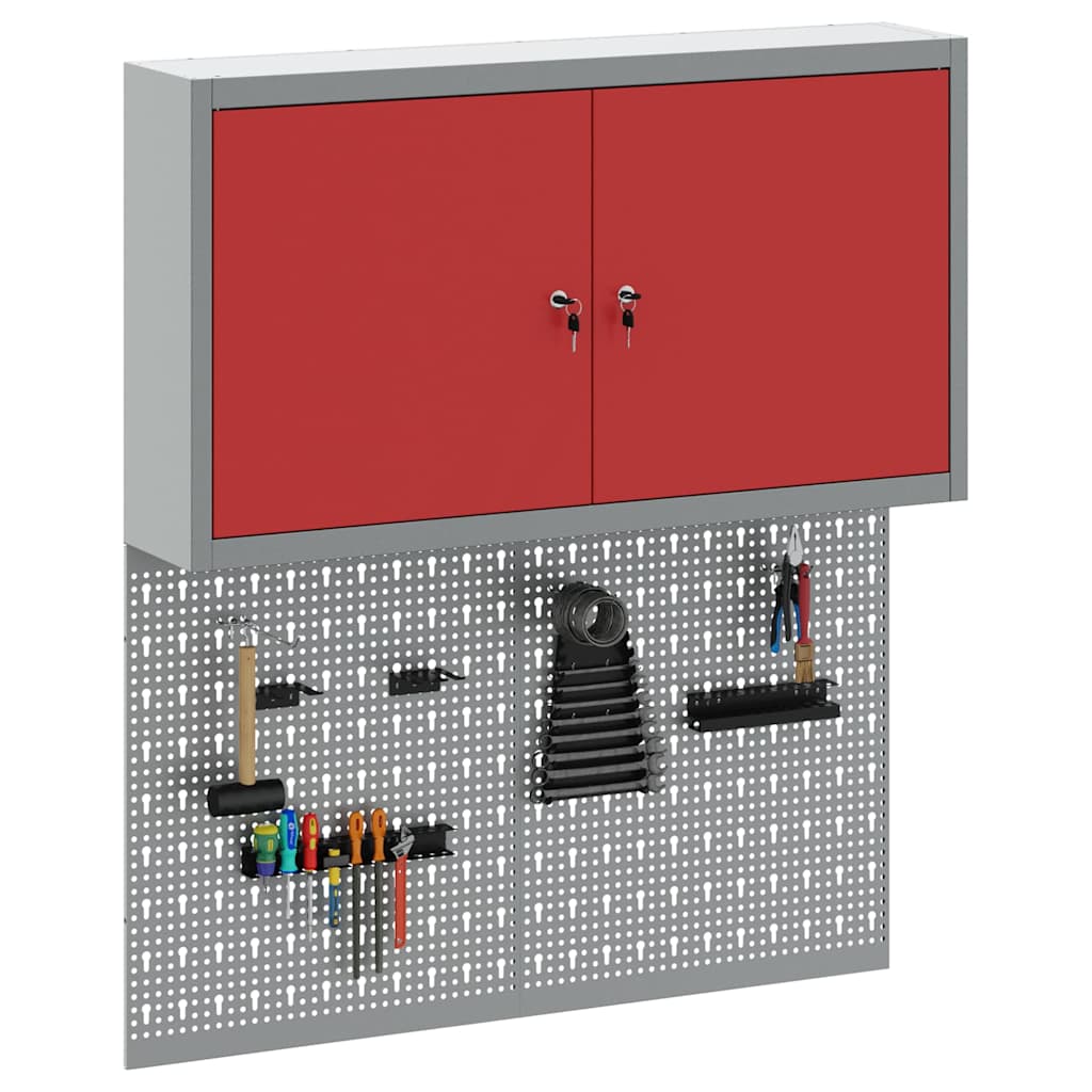 Vidaxxl Werkzeugschrank-Set mit Regal 3-teilig rot pulverbeschichteter Stahl