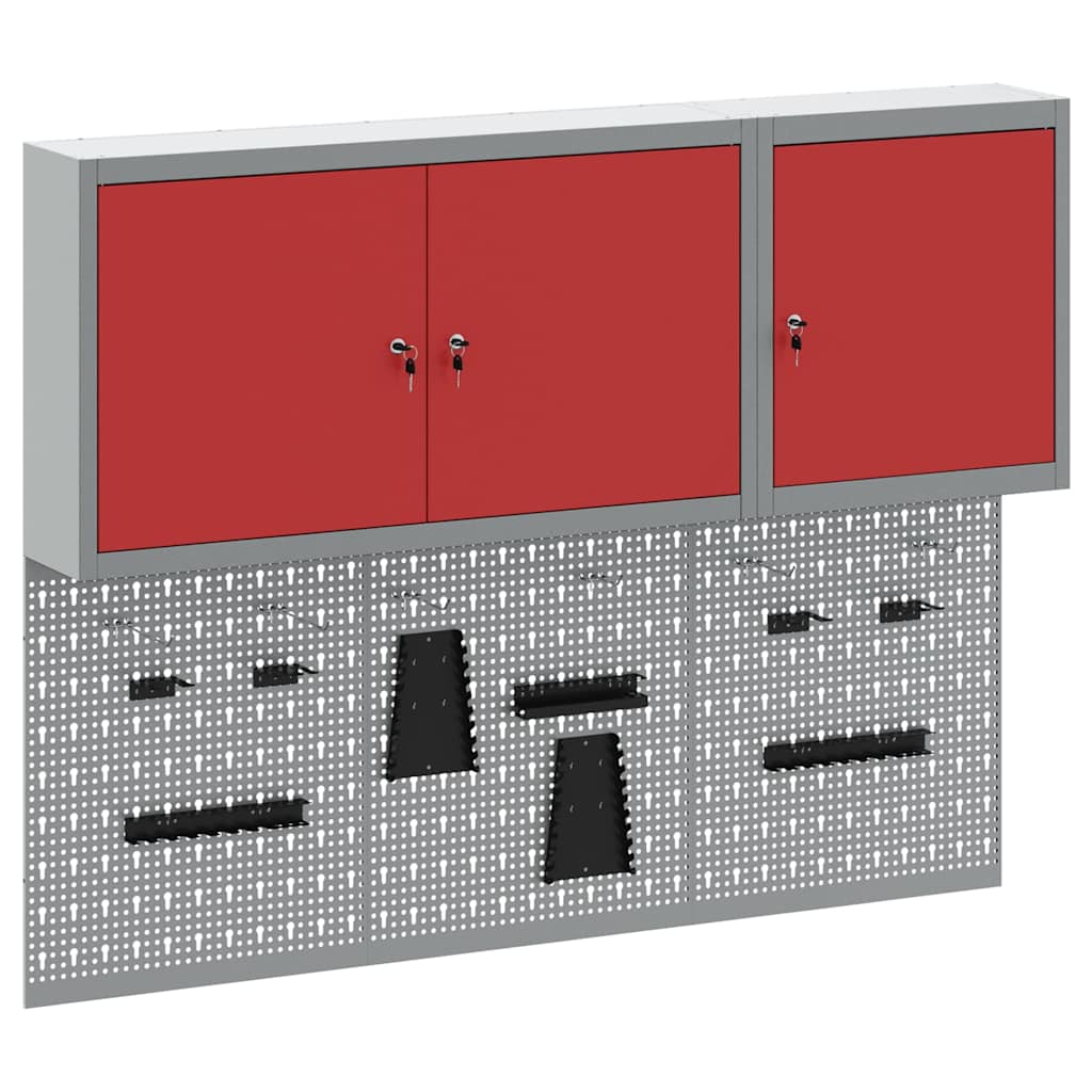 Vidaxxl Werkzeugschrank-Set mit Regal 5-teilig rot pulverbeschichteter Stahl