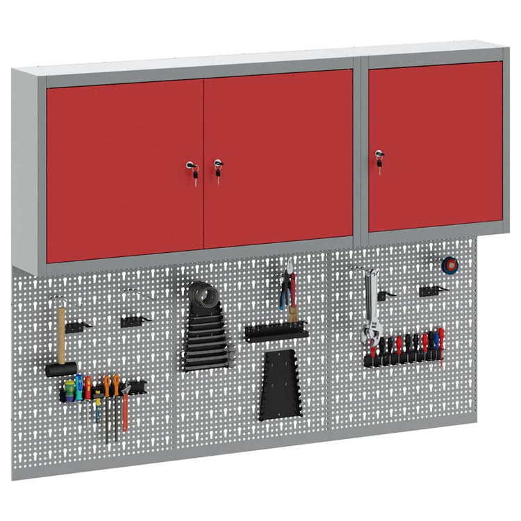 Vidaxxl Werkzeugschrank-Set mit Regal 5-teilig rot pulverbeschichteter Stahl