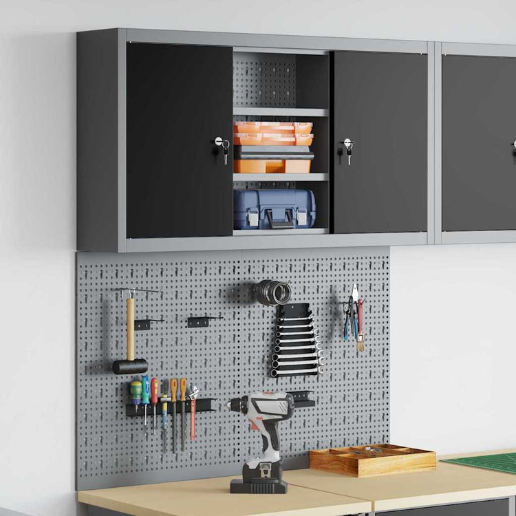 Vidaxxl Werkzeugschrank-Set mit Regal, 3-teilig, schwarz pulverbeschichteter Stahl