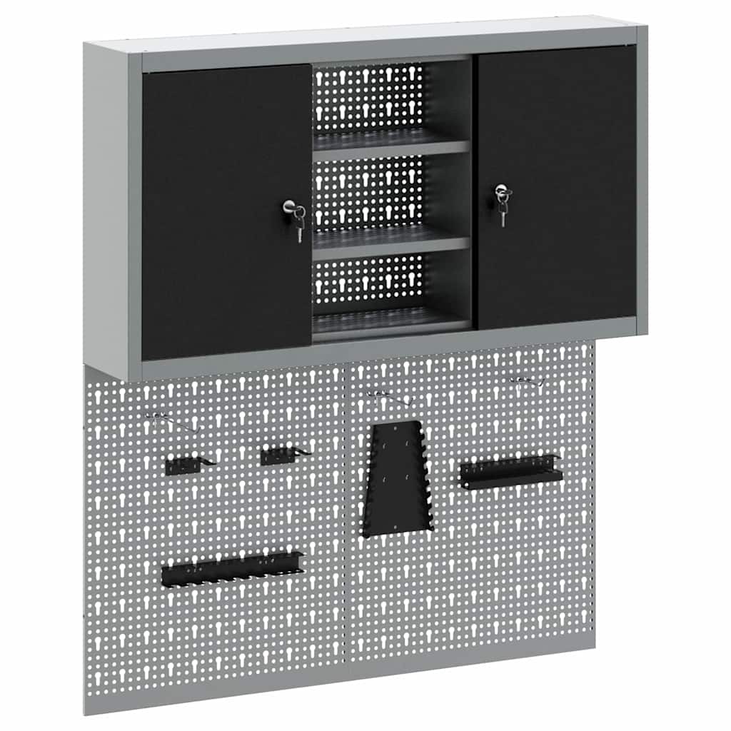 Vidaxxl Werkzeugschrank-Set mit Regal, 3-teilig, schwarz pulverbeschichteter Stahl