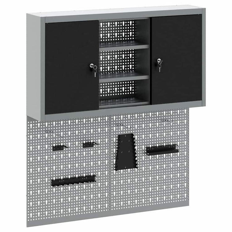 Vidaxxl Werkzeugschrank-Set mit Regal, 3-teilig, schwarz pulverbeschichteter Stahl
