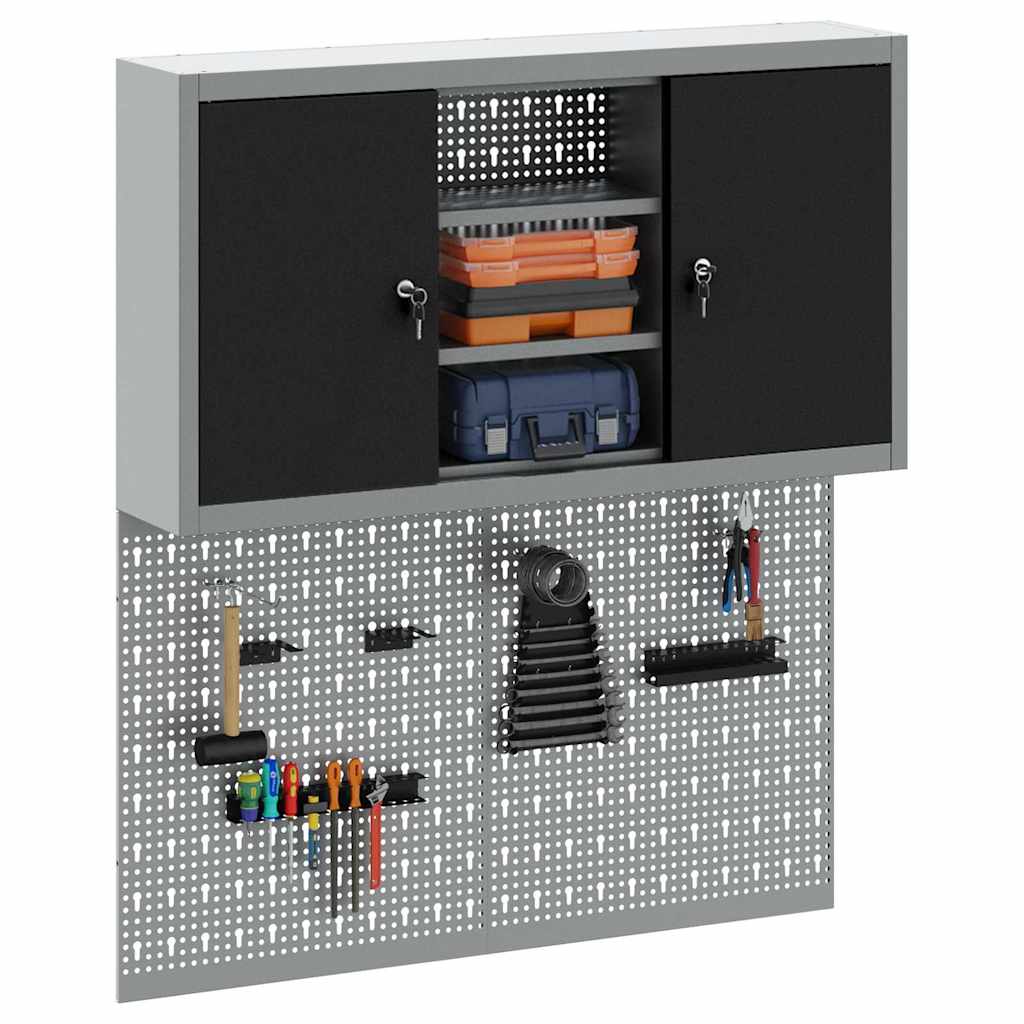 Vidaxxl Werkzeugschrank-Set mit Regal, 3-teilig, schwarz pulverbeschichteter Stahl