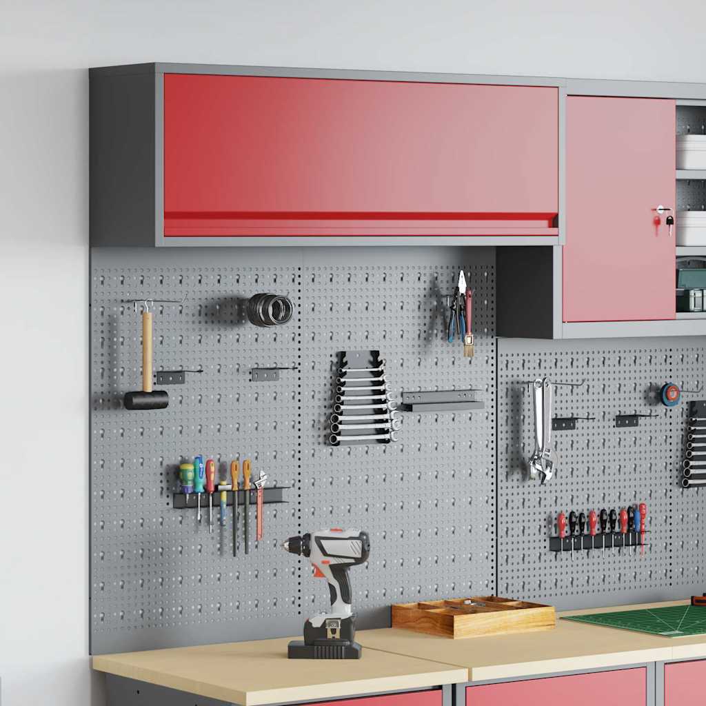 Vidaxxl Werkzeugschrank-Set mit Regal 3-teilig rot pulverbeschichteter Stahl
