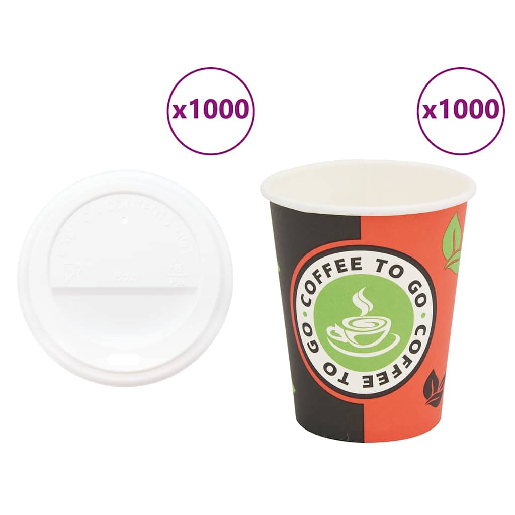 VidaXL Papierkaffeetassen mit Deckel 1000 Stück 8oz 240 ml