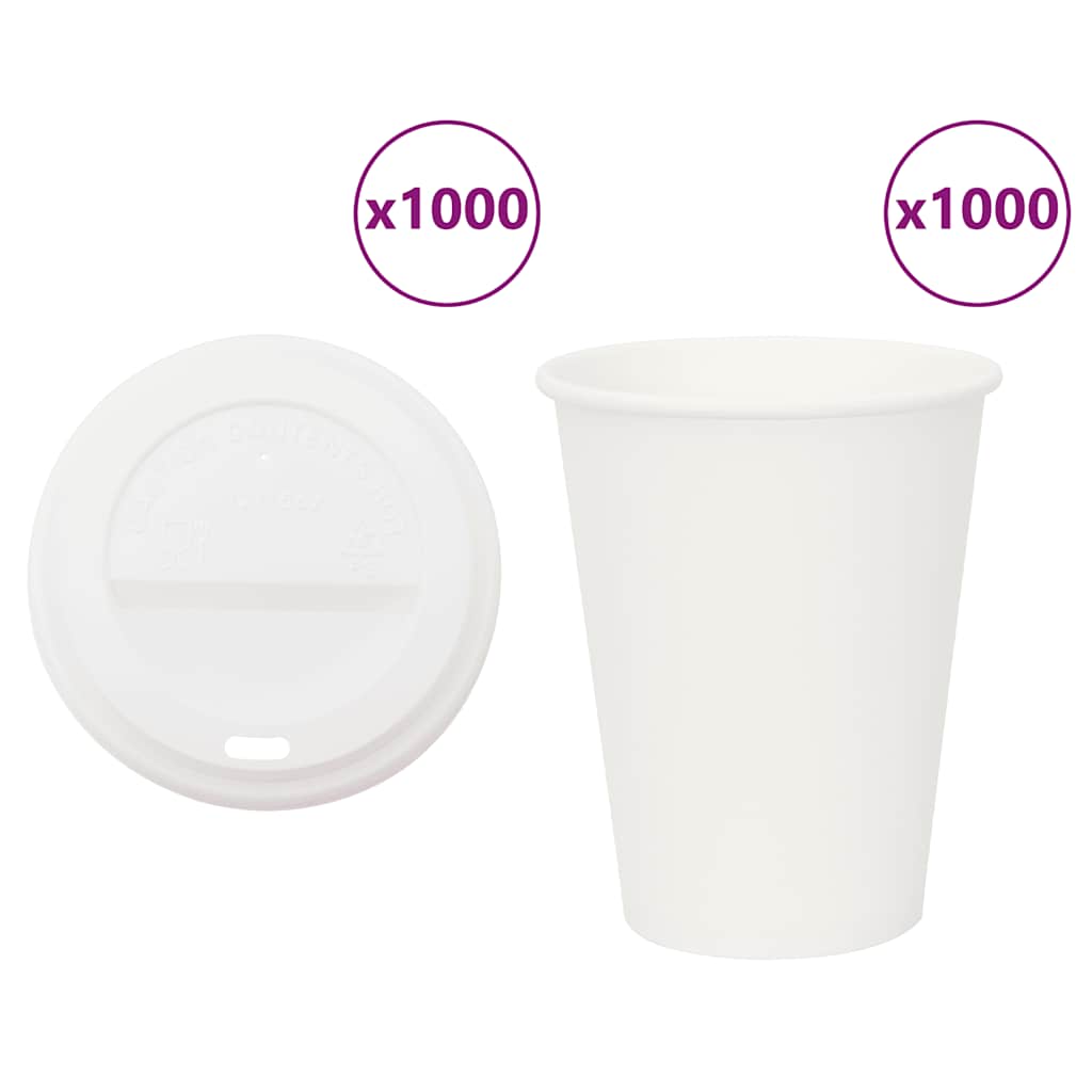 Vidaxxl Papierkaffeetassen mit Deckel 1000 Stück 12oz 300 ml