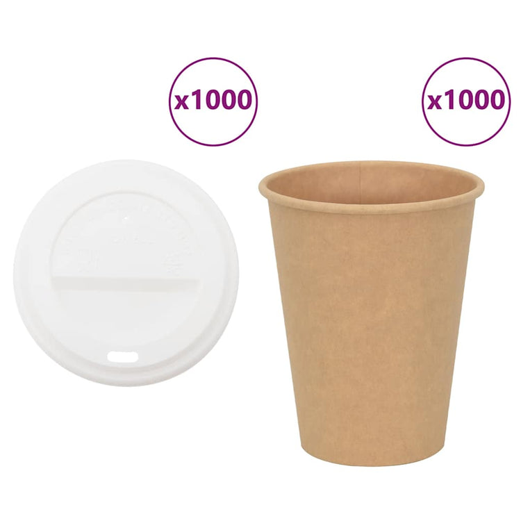Vidaxxl Papierkaffeetassen mit Deckel 1000 Stück 12oz 300 ml