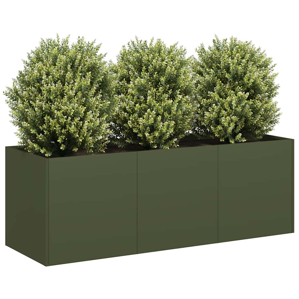 Vidaxx Pflanzgefäß 120x40x40 cm kaltgewalzter Stahl olivgrün
