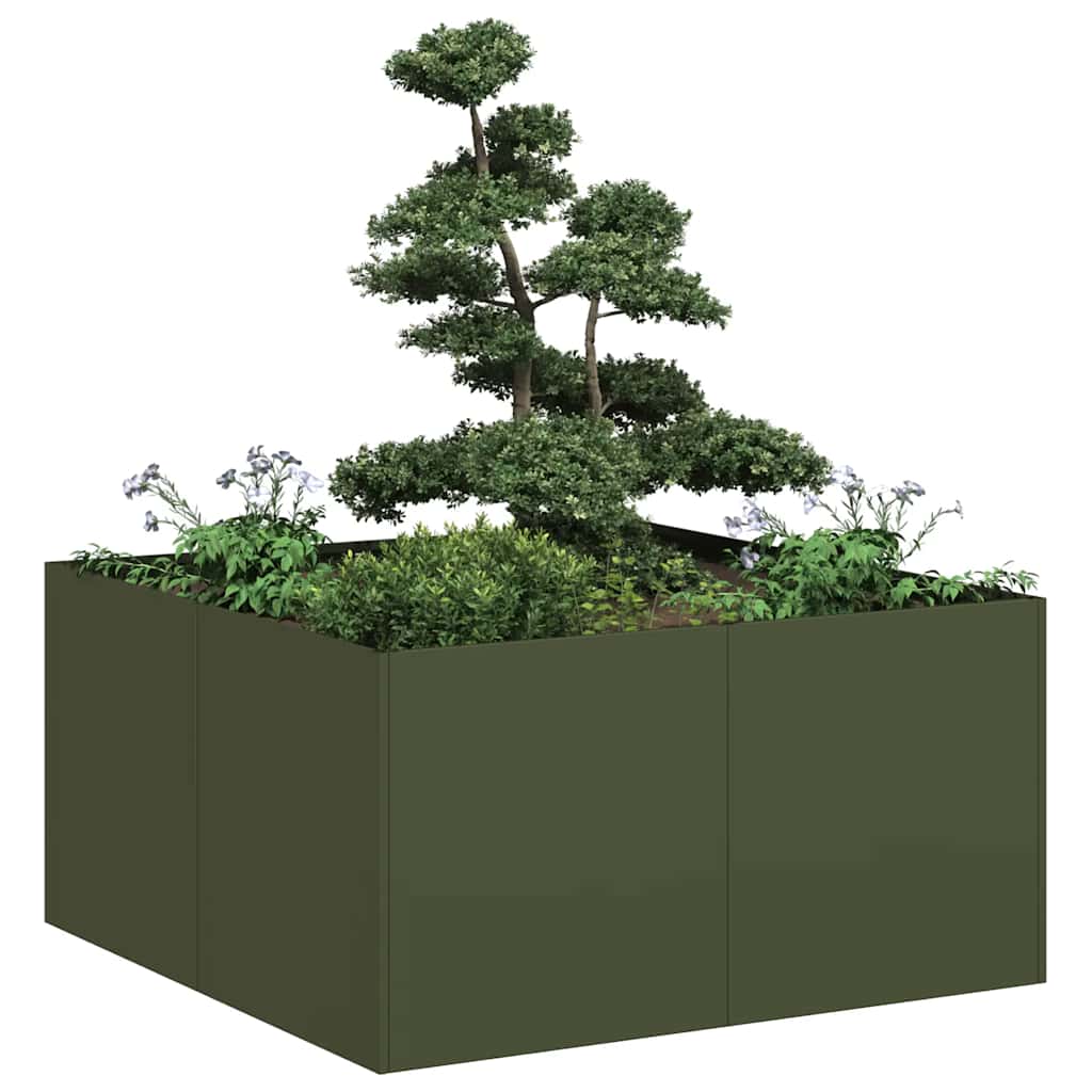 Vidaxx Pflanzgefäß 80x80x40 cm kaltgewalzter Stahl olivgrün