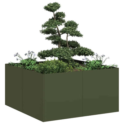 Vidaxx Pflanzgefäß 80x80x40 cm kaltgewalzter Stahl olivgrün