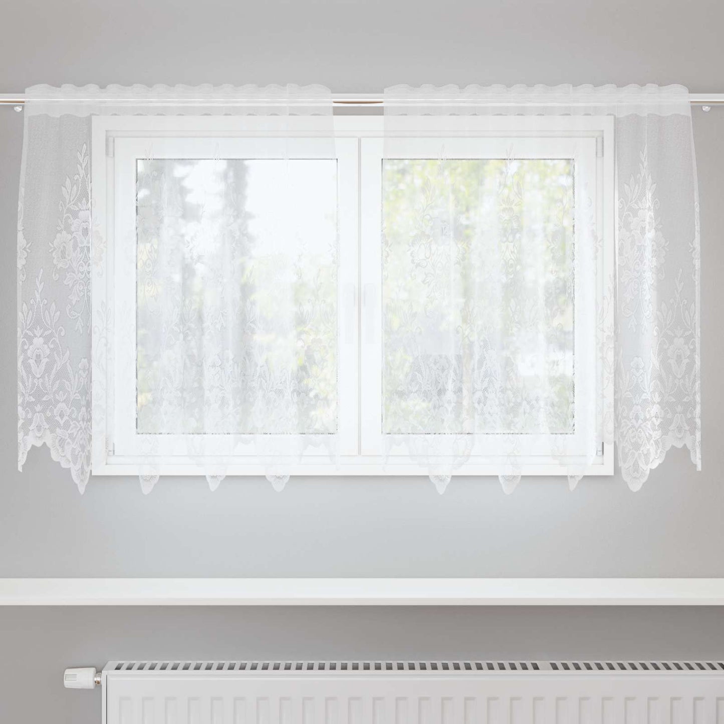 Vidaxx Spitzenvorhang mit Vorhängen Blumen weiß 80 x 150 cm Polyester