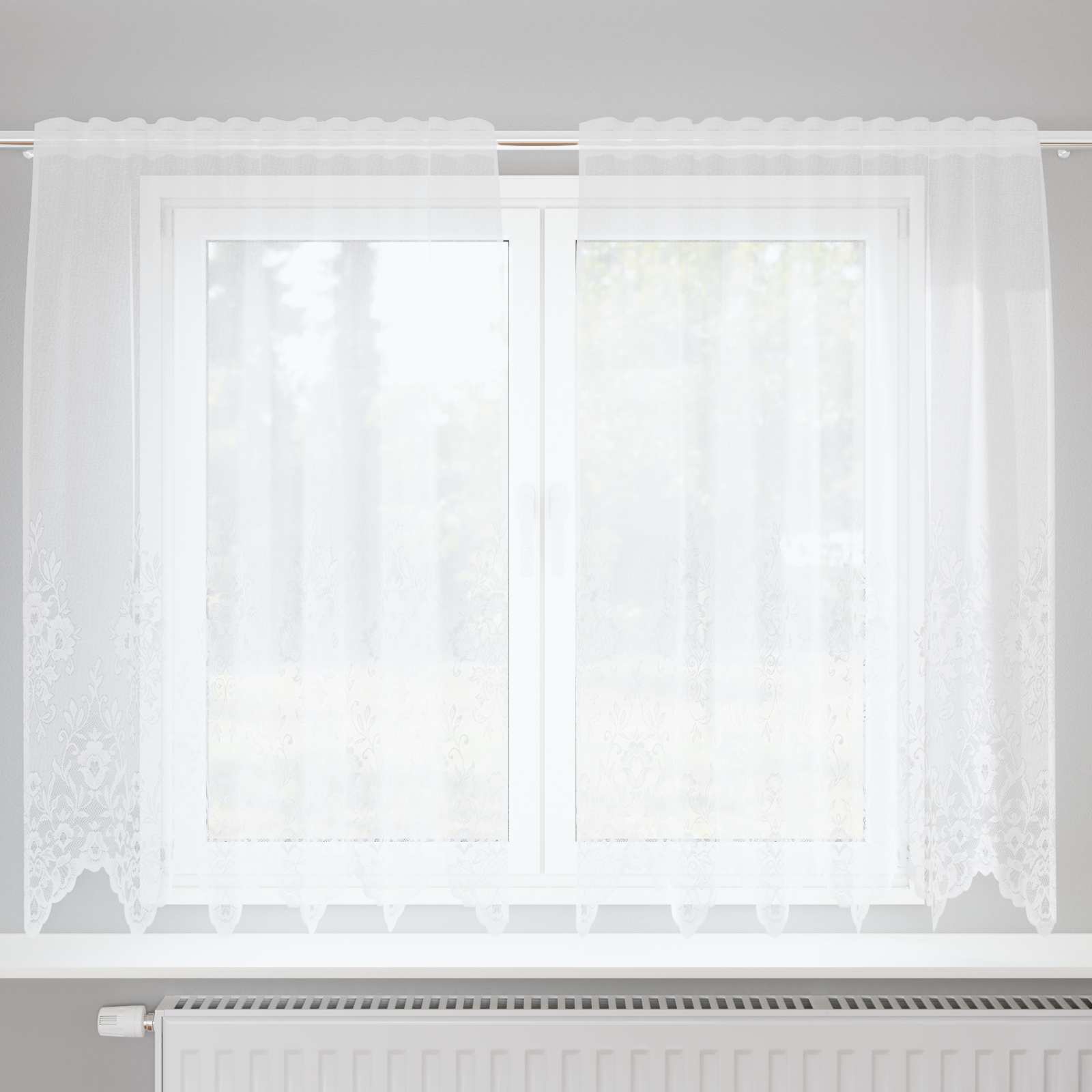 Vidaxx Spitzenvorhang mit Vorhängen Blumen weiß 140 x 150 cm Polyester