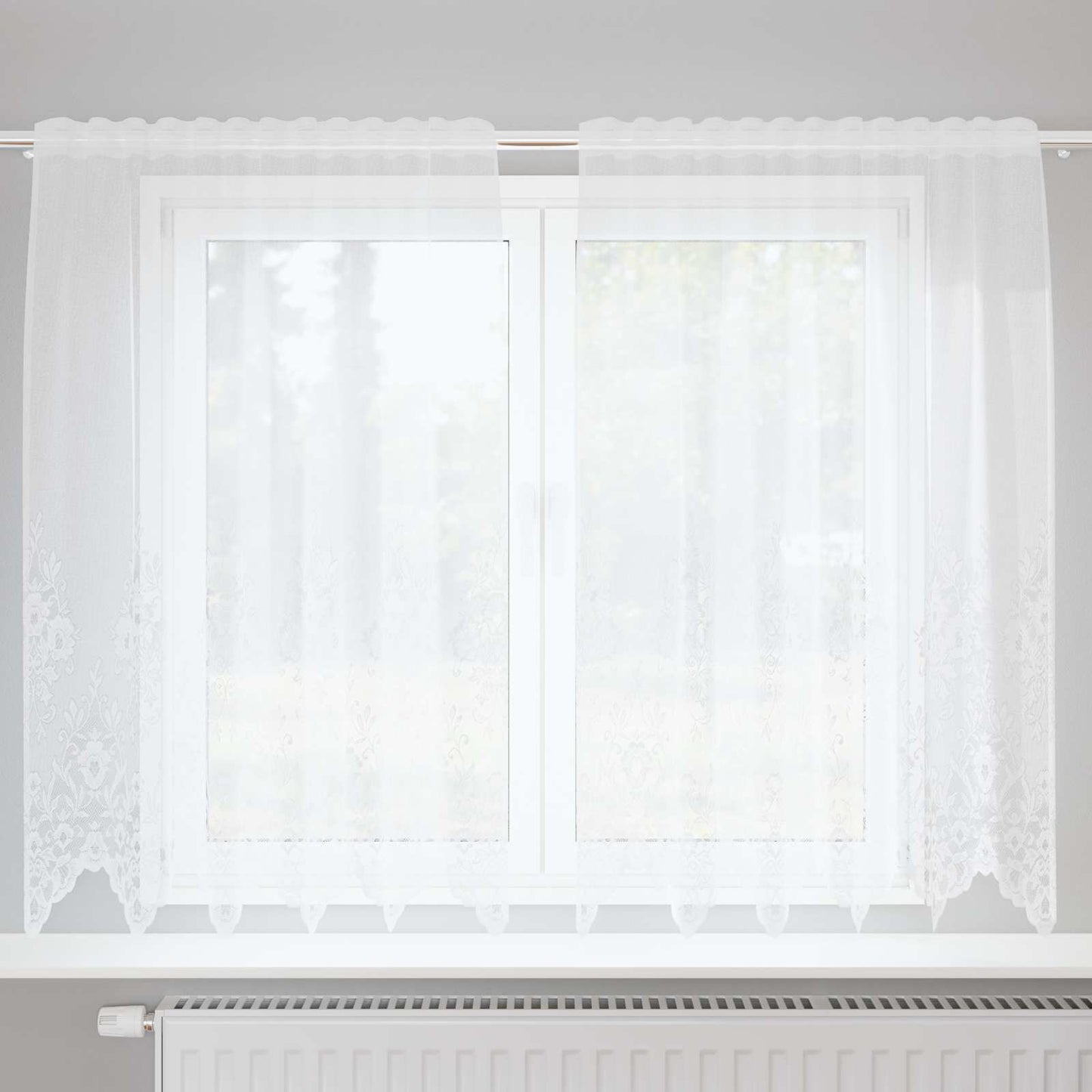Vidaxx Spitzenvorhang mit Vorhängen Blumen weiß 180 x 150 cm Polyester