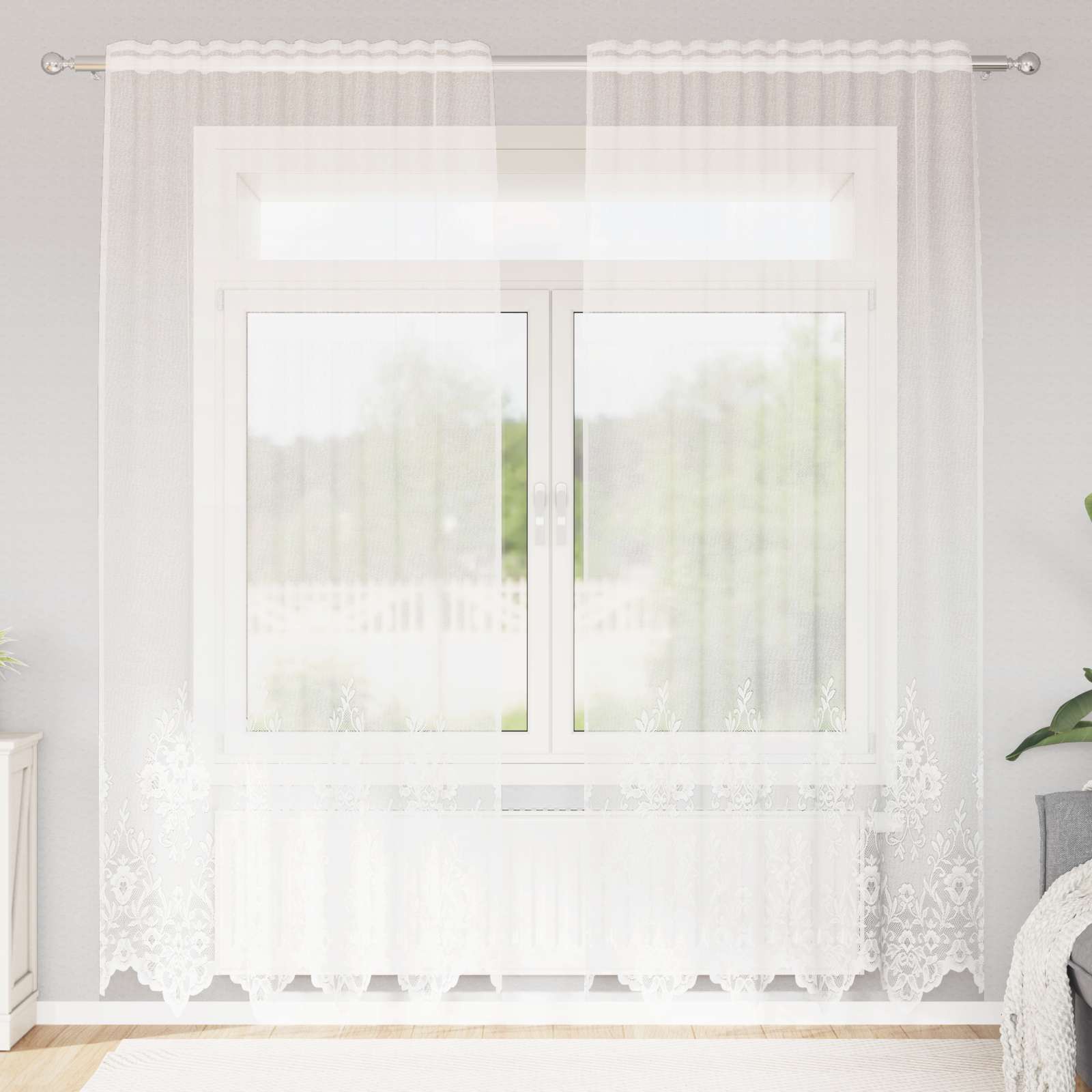 Vidaxx Spitzenvorhang mit Gardinen weiß 150 x 240 cm Polyester