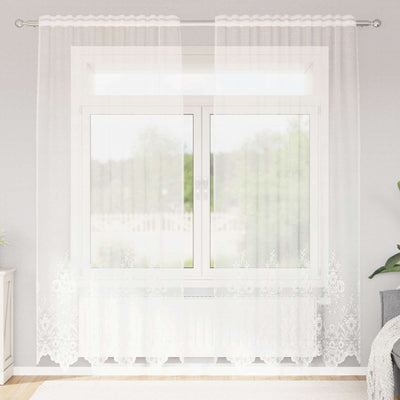 VidaXL Spitzenvorhang mit Vorhängen Blumen weiß 245x150cm Polyester