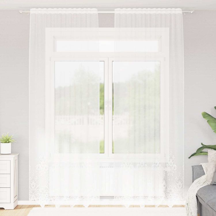 Vidaxx Spitzenvorhang mit Vorhängen Blumen weiß 260 x 150 cm Polyester