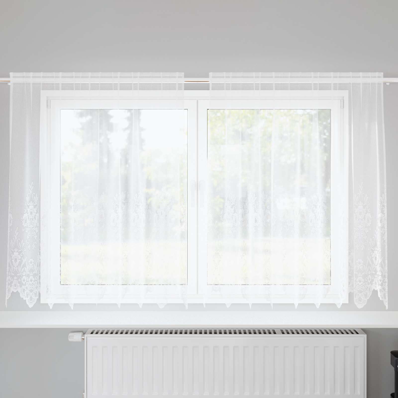 Vidaxx Spitzenvorhang mit Vorhängen Blumen weiß 140 x 200 cm Polyester