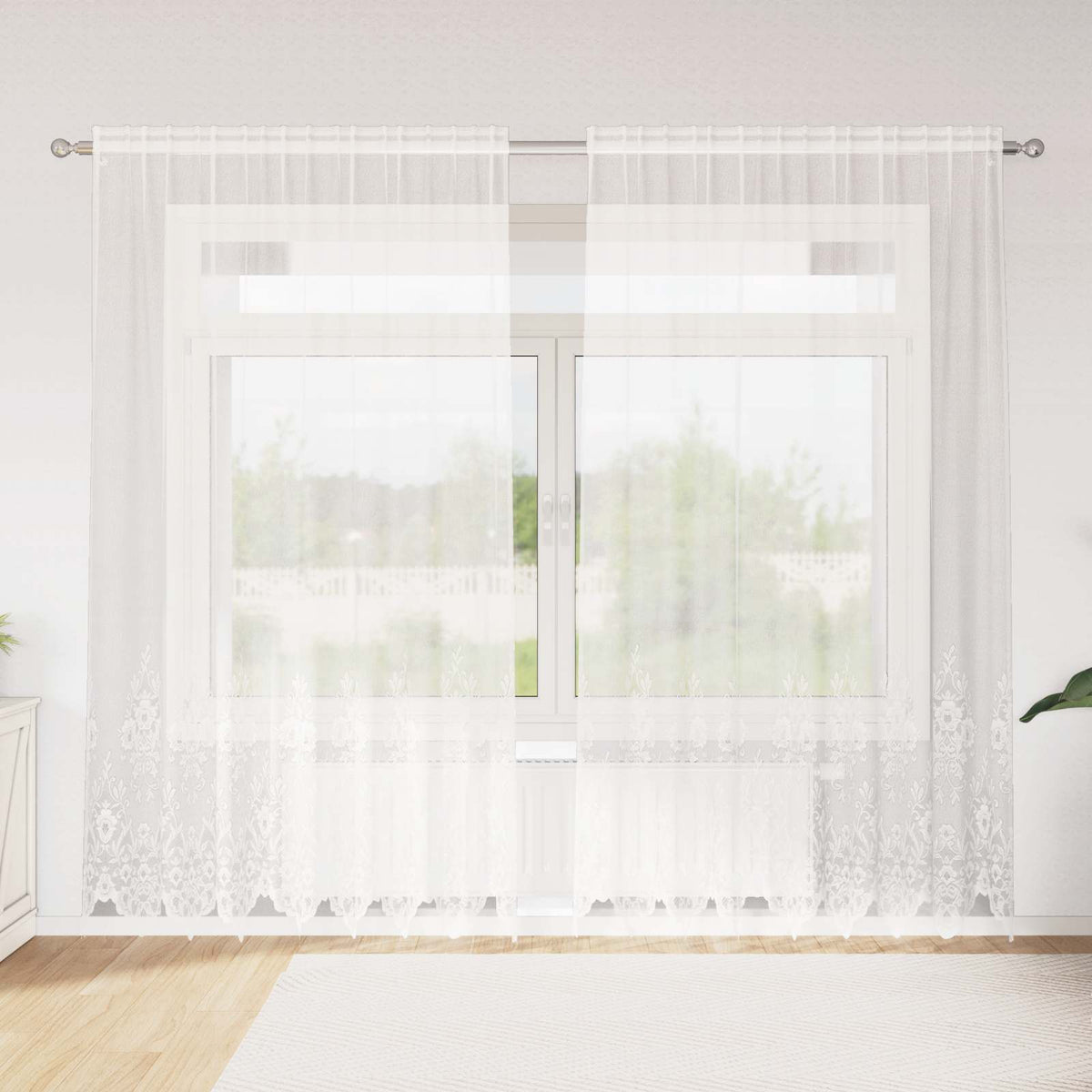 Vidaxx Spitzenvorhang mit Vorhängen Blumen weiß 220 x 200 cm Polyester