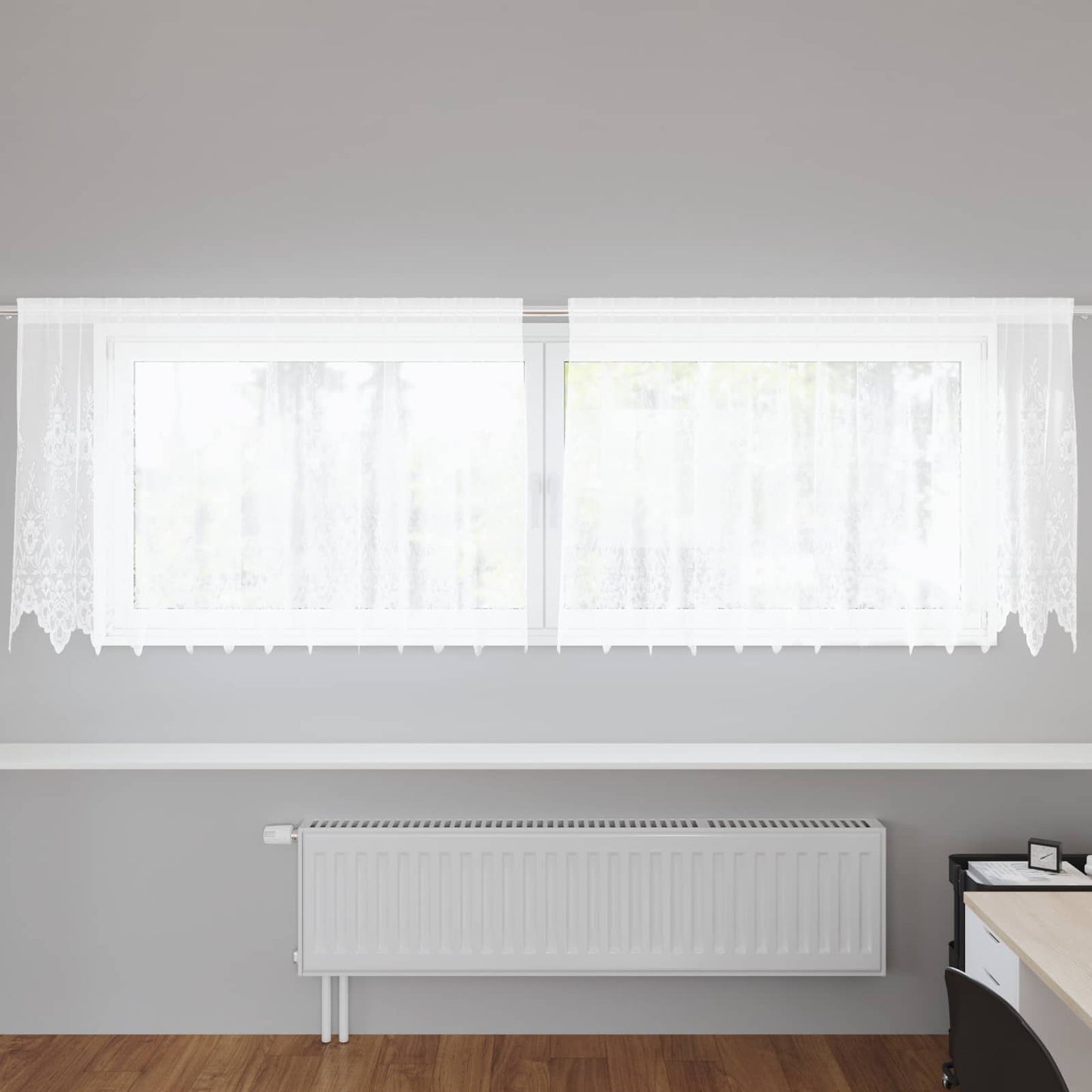 Vidaxx Spitzenvorhang mit Vorhängen Blumen weiß 100 x 300 cm Polyester