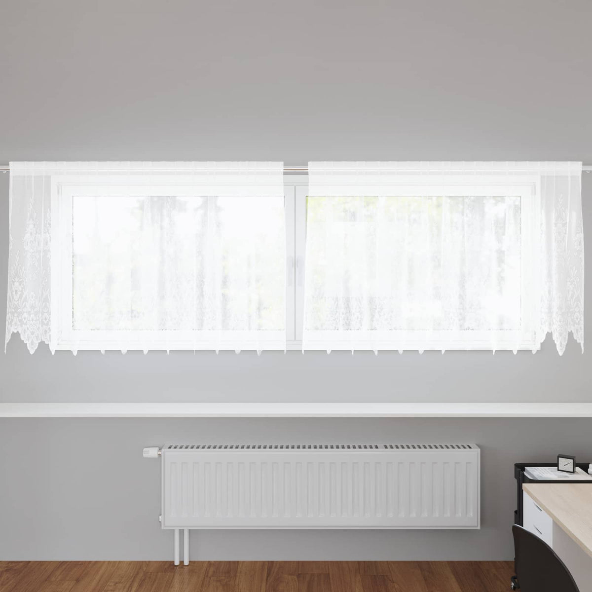Vidaxx Spitzenvorhang mit Vorhängen Blumen weiß 100 x 300 cm Polyester