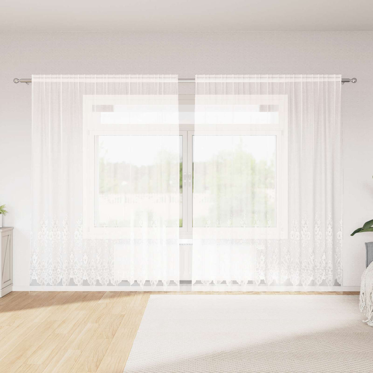 VidaXL Spitzenvorhang mit Vorhängen Blumen weiß 245x300cm Polyester