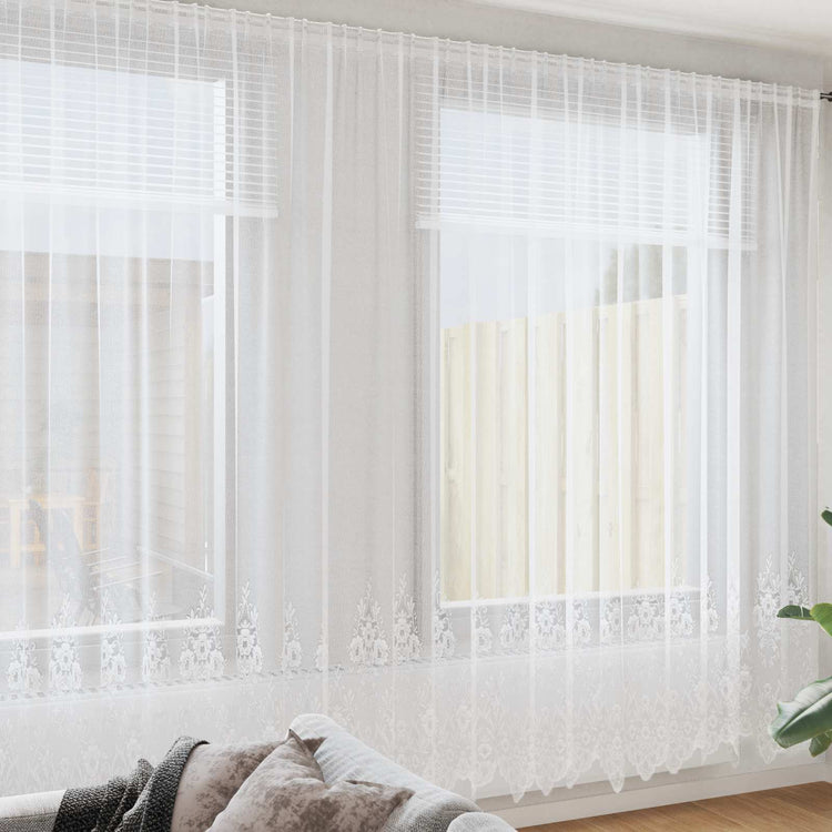 Vidaxx Spitzenvorhang mit Vorhängen Blumen weiß 260 x 500 cm Polyester