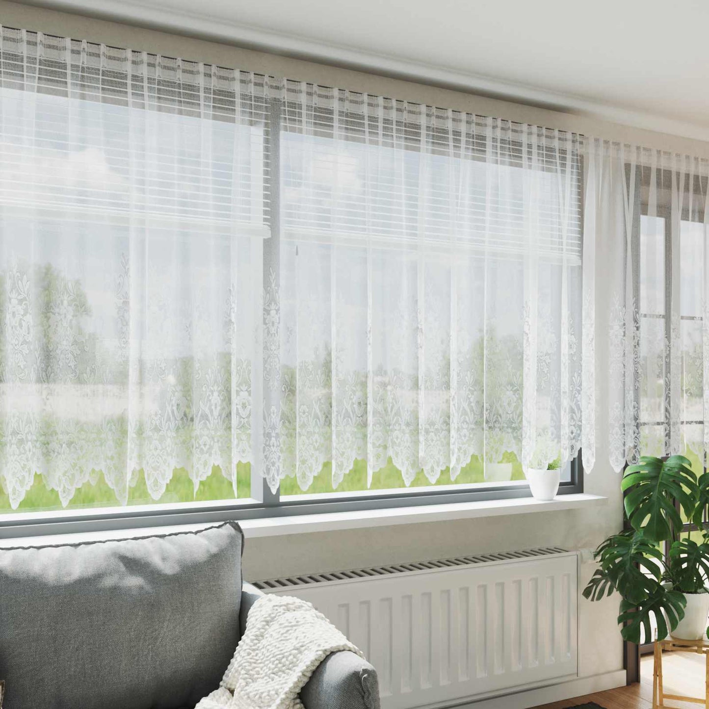 VidaXL Spitzenvorhang mit Gardinen Blumen Weiß 160 x 600 cm Polyester