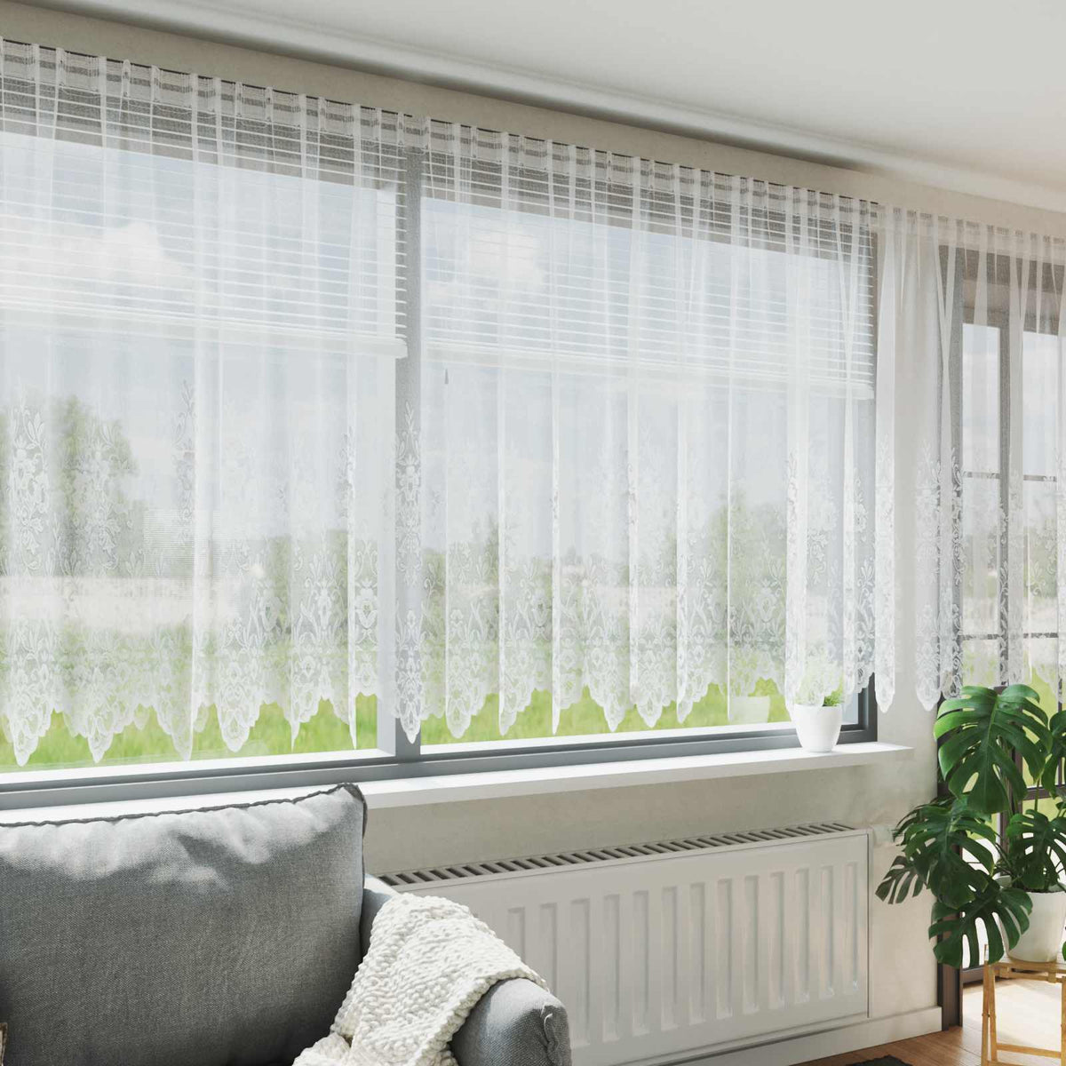 VidaXL Spitzenvorhang mit Gardinen Blumen Weiß 160 x 600 cm Polyester