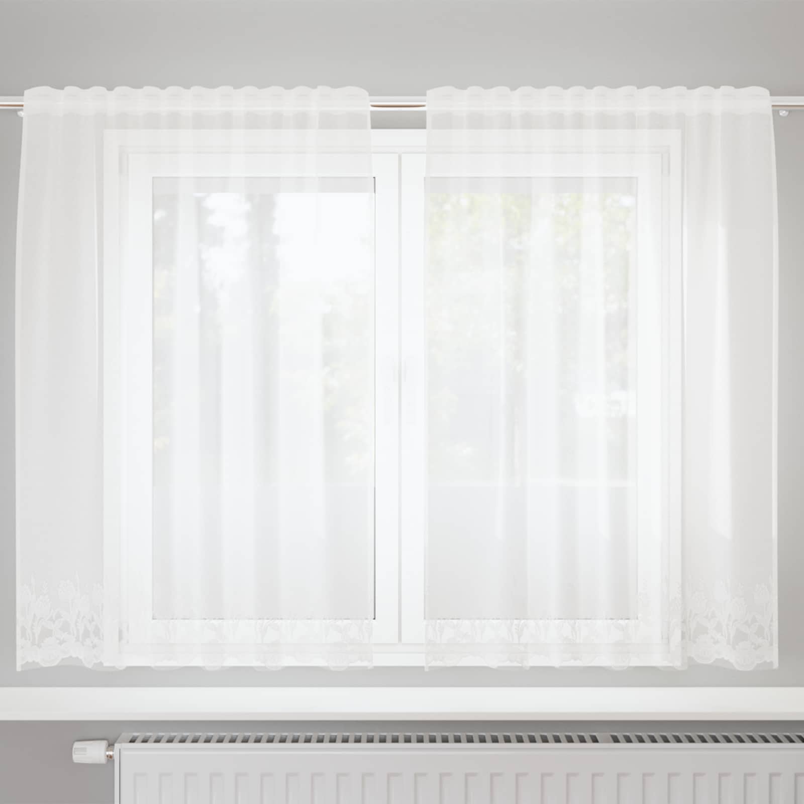 Vidaxx Spitzenvorhang mit Vorhängen Blumen weiß 140 x 150 cm Polyester