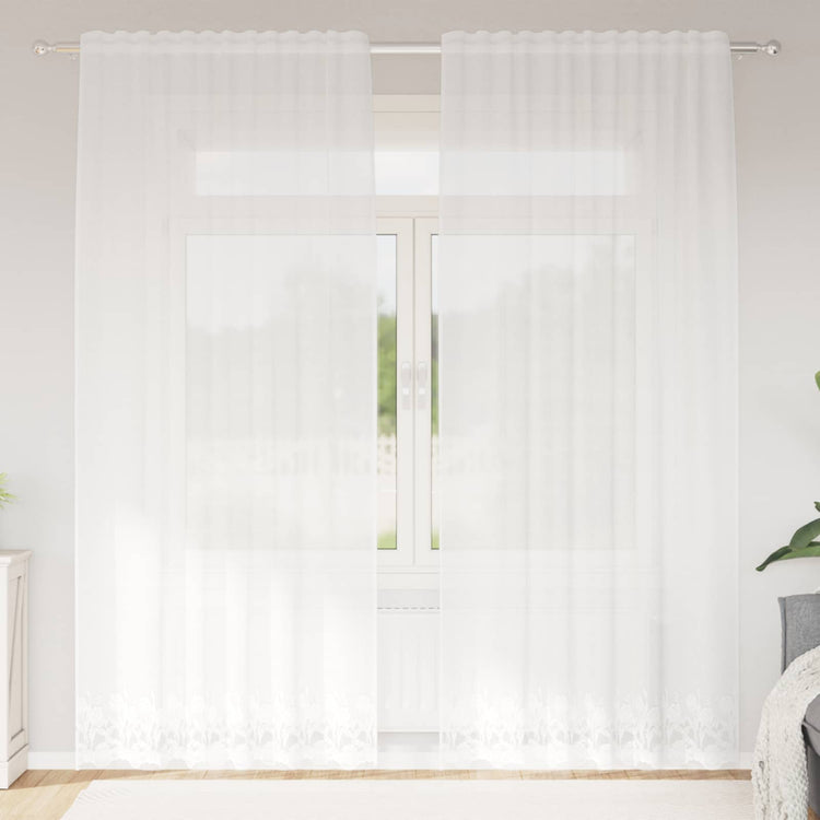 Vidaxx Spitzenvorhang mit Vorhängen Blumen weiß 200 x 150 cm Polyester