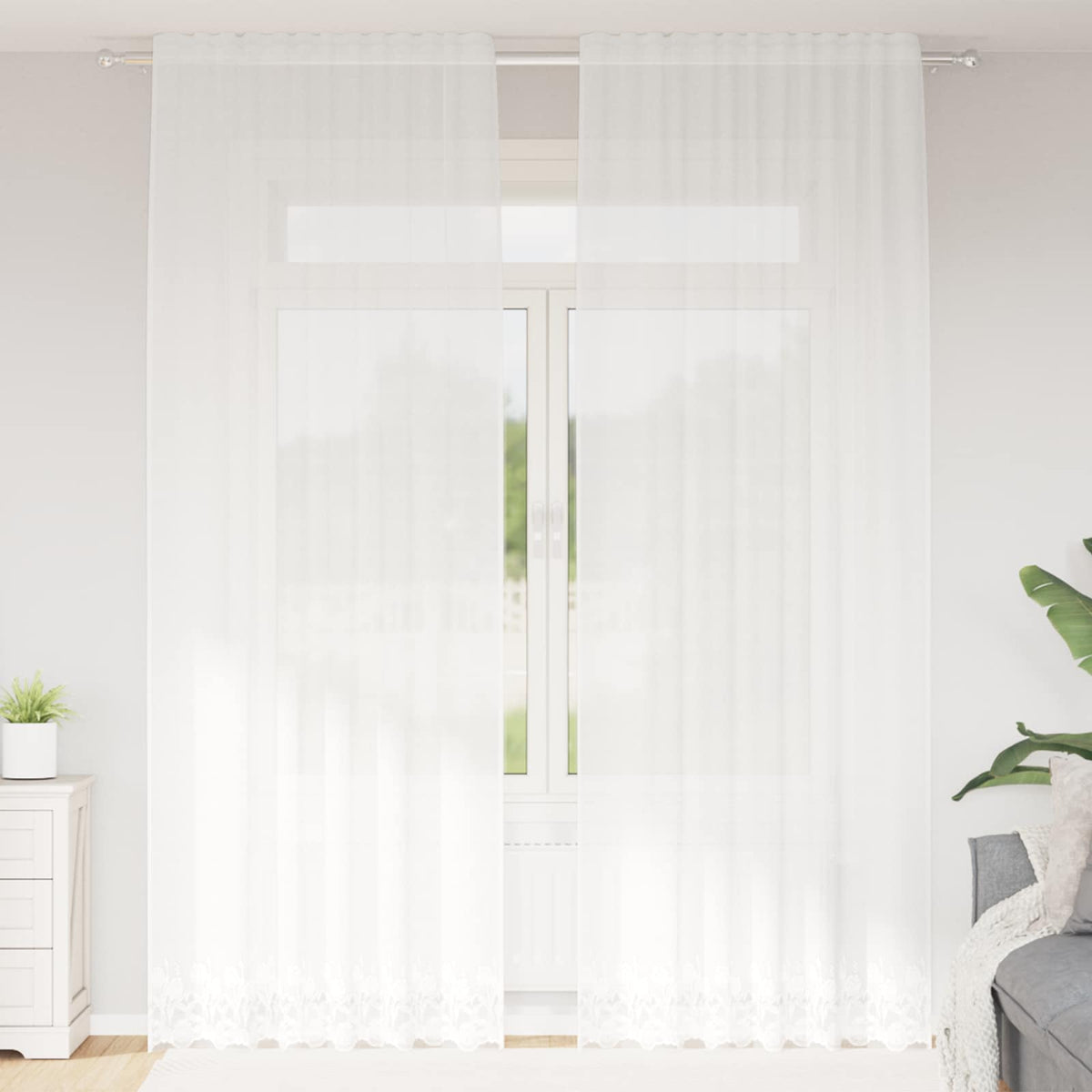 Vidaxx Spitzenvorhang mit Vorhängen Blumen weiß 300 x 150 cm Polyester